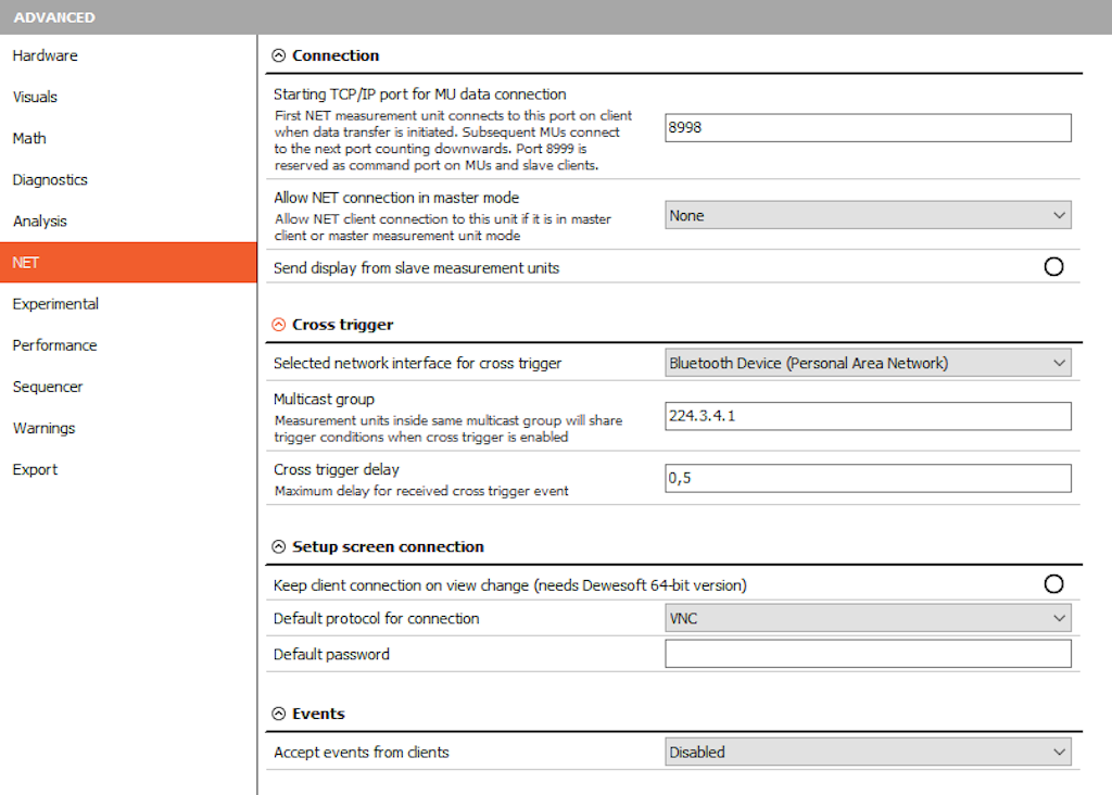 Advanced NET settings