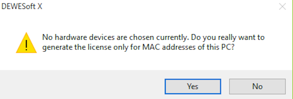 If there are no DAQ devices connected to the computer, the license is generated only for MAC addresses of the PC