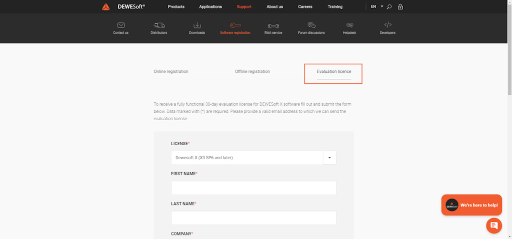Request for a 30-day evaluation license for DewesoftX