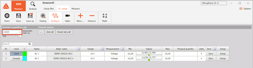 Channel setup screen Channel setup screen