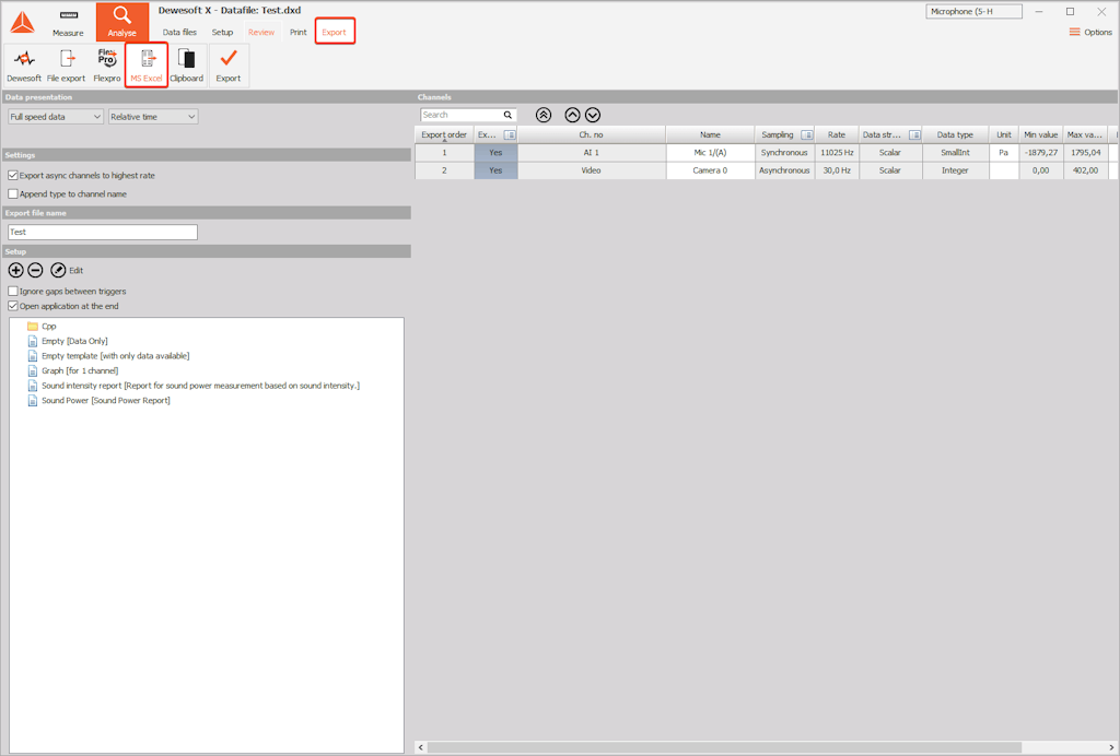 Microsoft Excel export