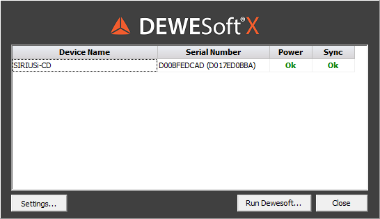 Dewesoft will auto-detect connected Dewesoft Hardware Dewesoft will auto-detect connected Dewesoft Hardware
