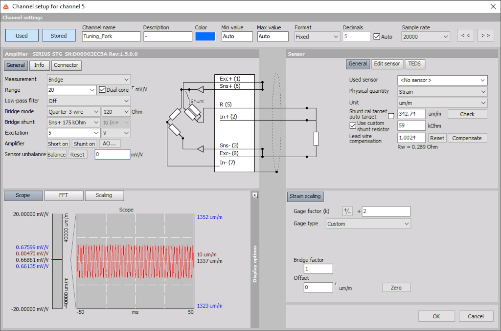 Tuning fork channel setup