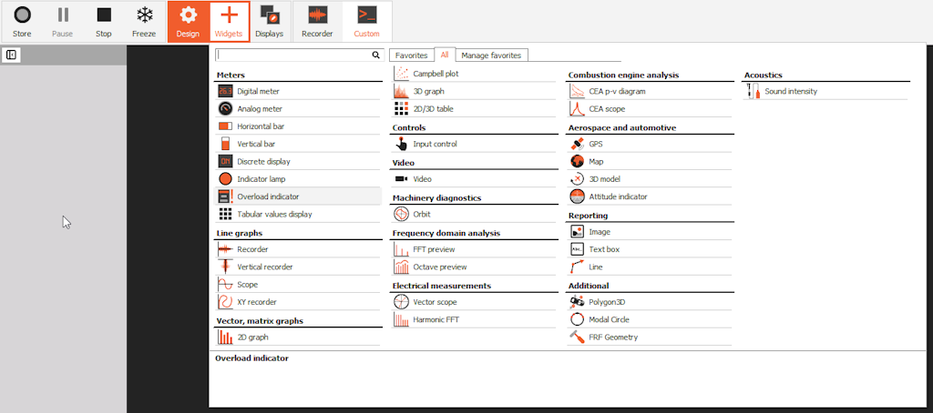 Enable Design mode by clicking on a Design button or by adding widgets to the display