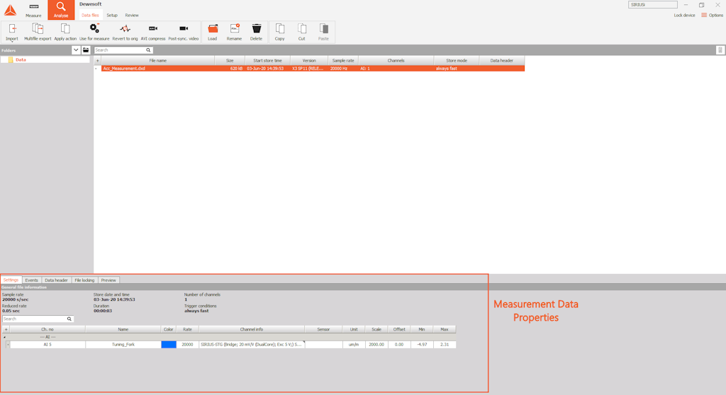 Measurement data properties Measurement data properties