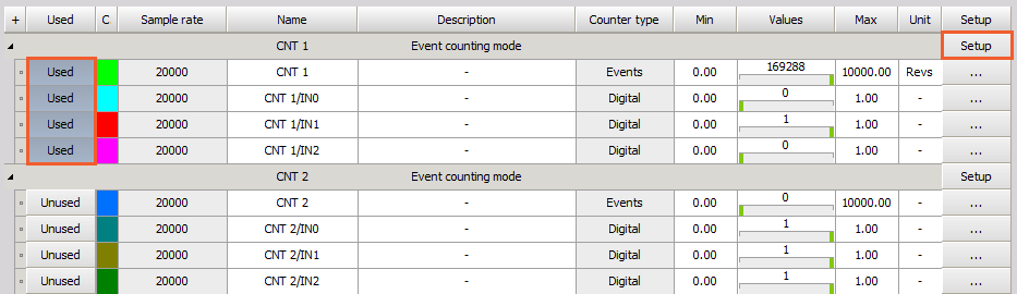 Set the counter on Used and open Setup Set the counter on Used and open Setup