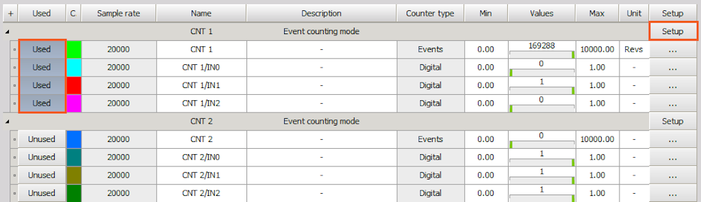 Set the counter on Used and open Setup