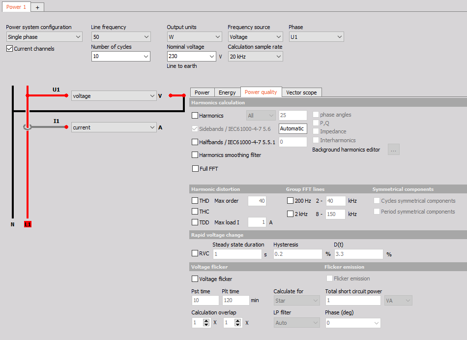 Select the proper channels to the voltage and current Select the proper channels to the voltage and current