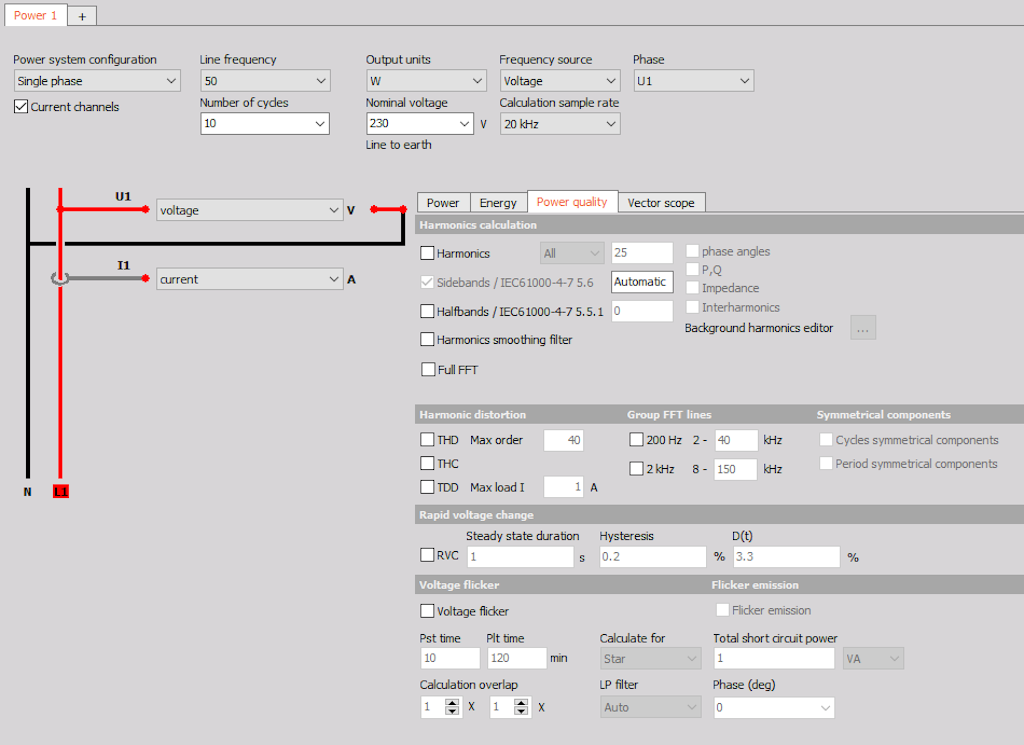Select the proper channels to the voltage and current