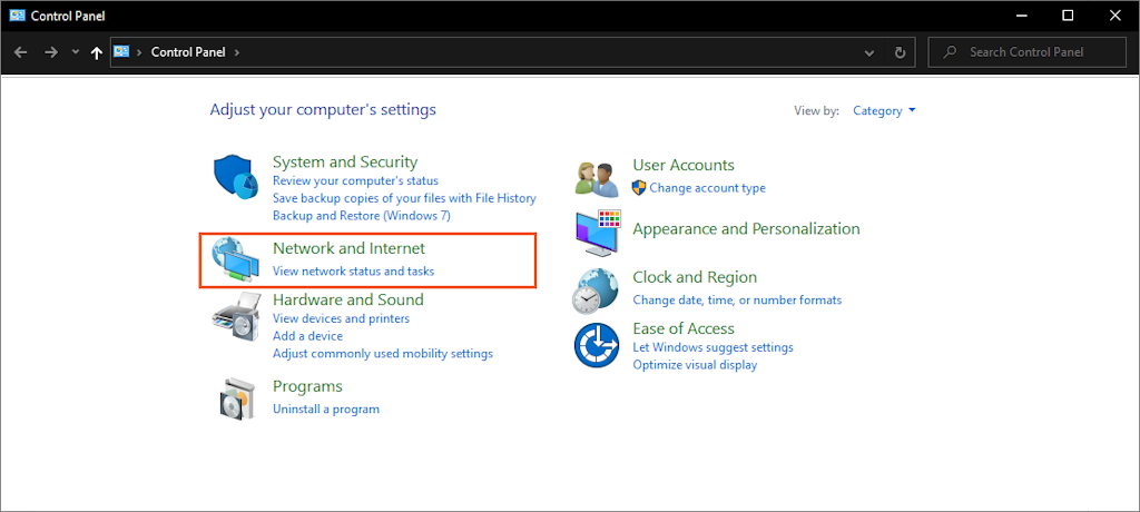 Open Control Panel and select Network and Internet Open Control Panel and select Network and Internet