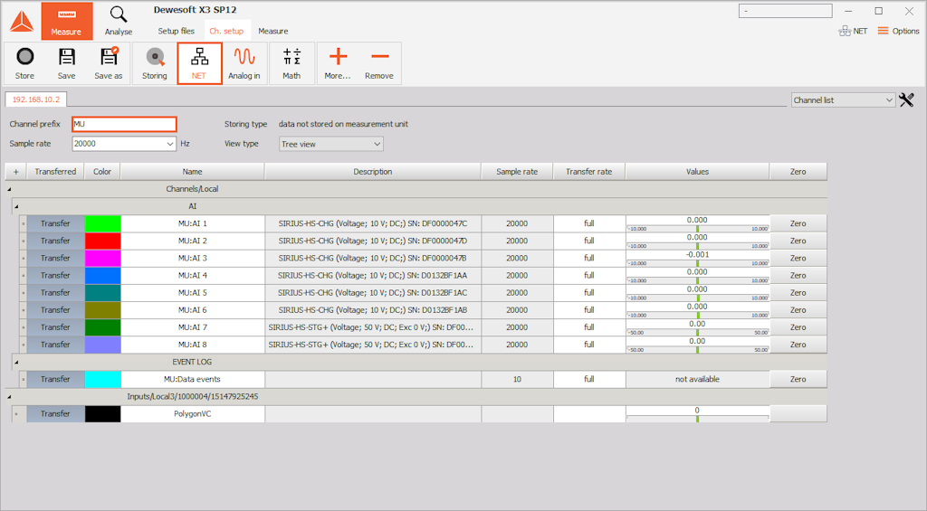 After connecting with the measurement unit you will be able to see it under NET tab in a Channel setup After connecting with the measurement unit you will be able to see it under NET tab in a Channel setup