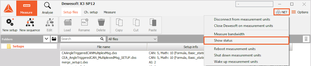 Click on the NET icon and select Show status