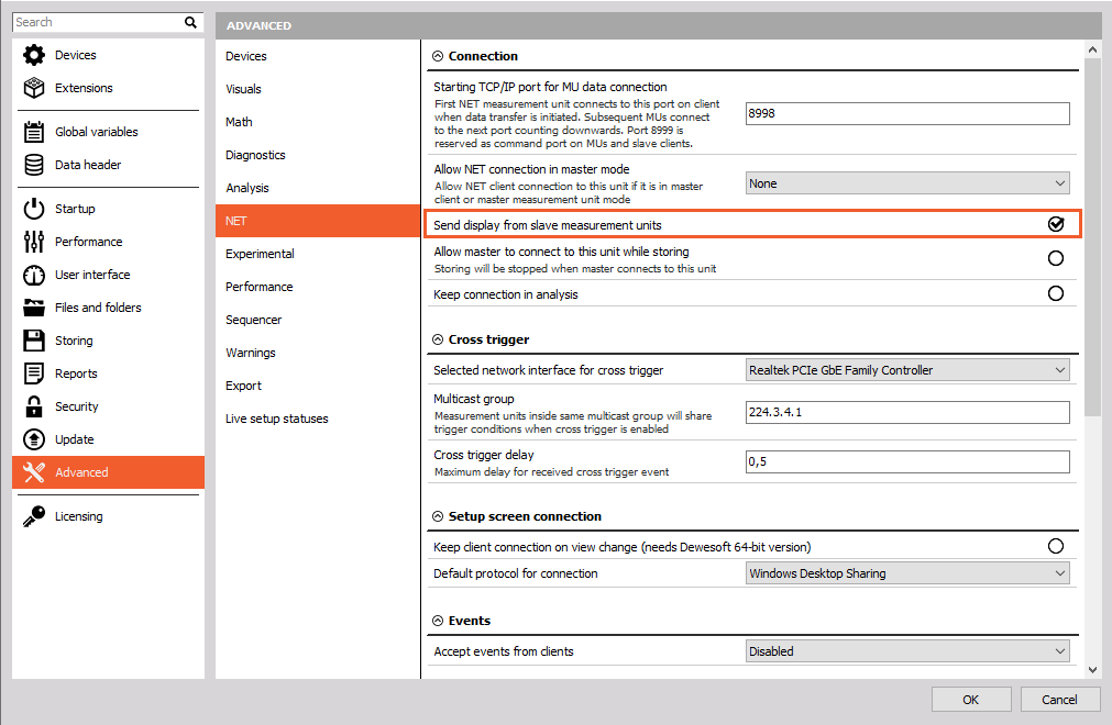 On the master client enable 'Send display from slave measurement unit' On the master client enable 'Send display from slave measurement unit'