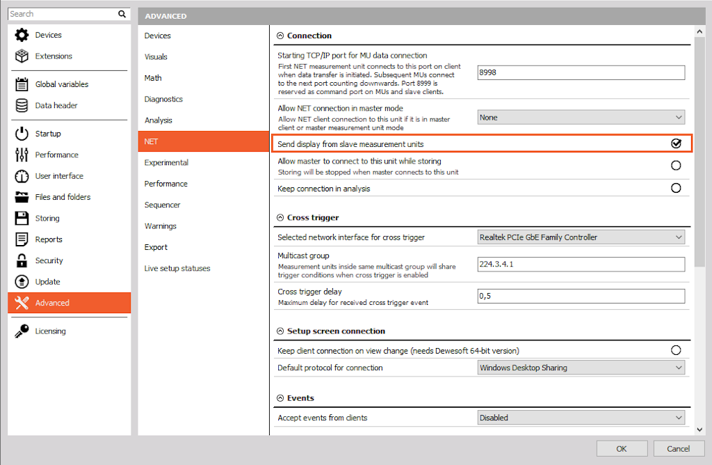 On the master client enable 'Send display from slave measurement unit'
