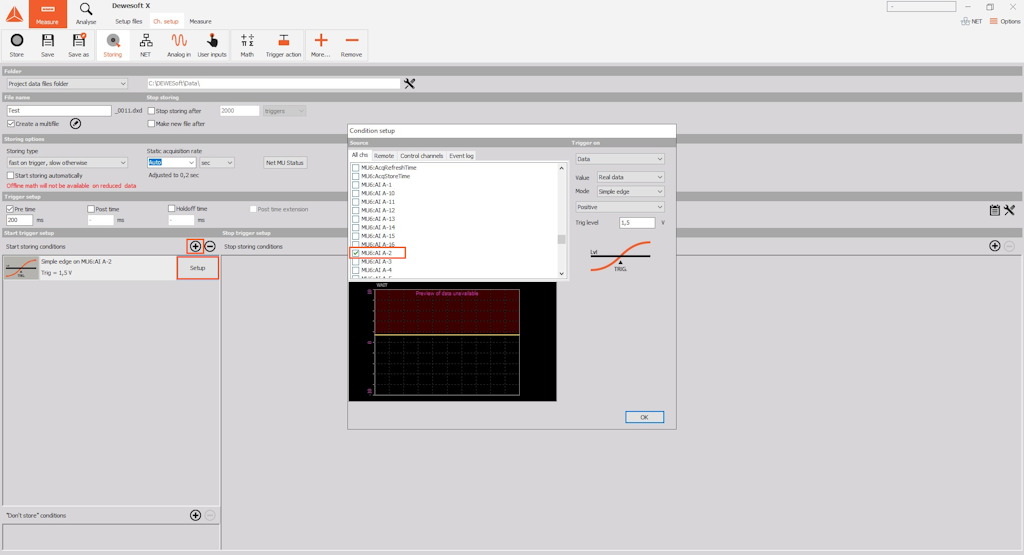 Setting start trigger condition on MU6 over the master client Setting start trigger condition on MU6 over the master client