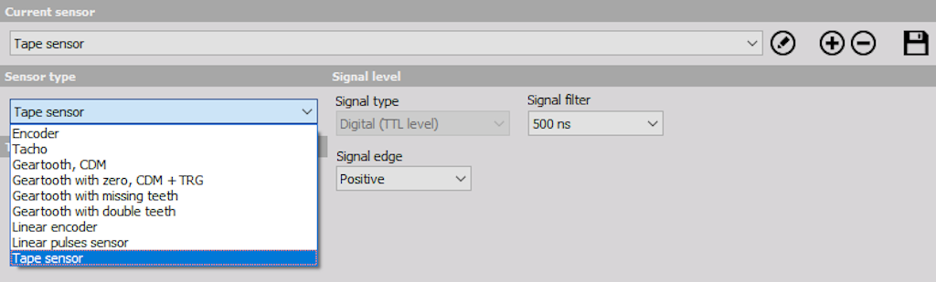 Defining the tape sensor in Counter sensor editor