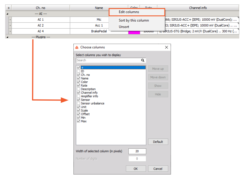 Edit columns Edit columns