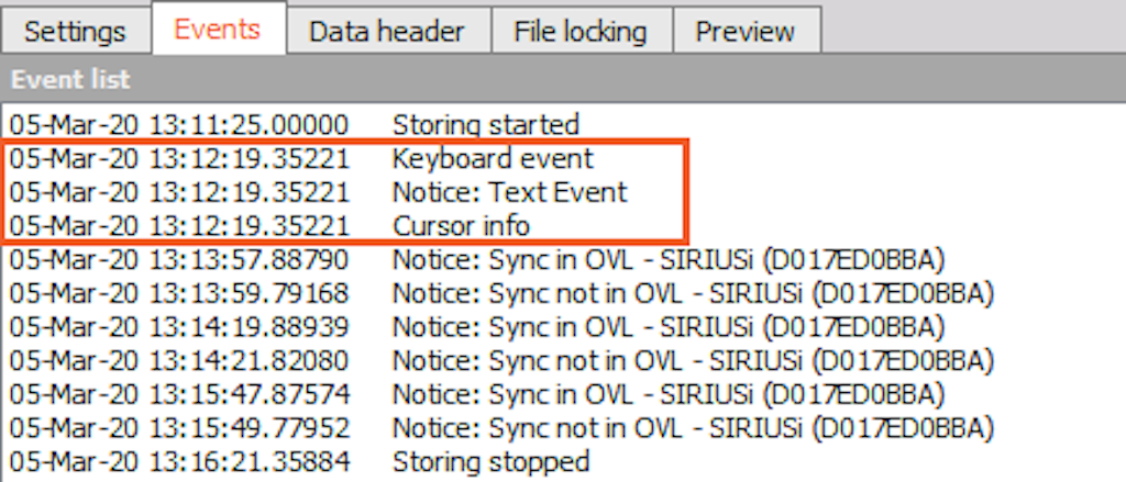 Event preview inside the Events tab