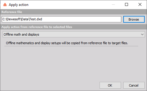 Select the original setup or data file with the defined offline math Select the original setup or data file with the defined offline math