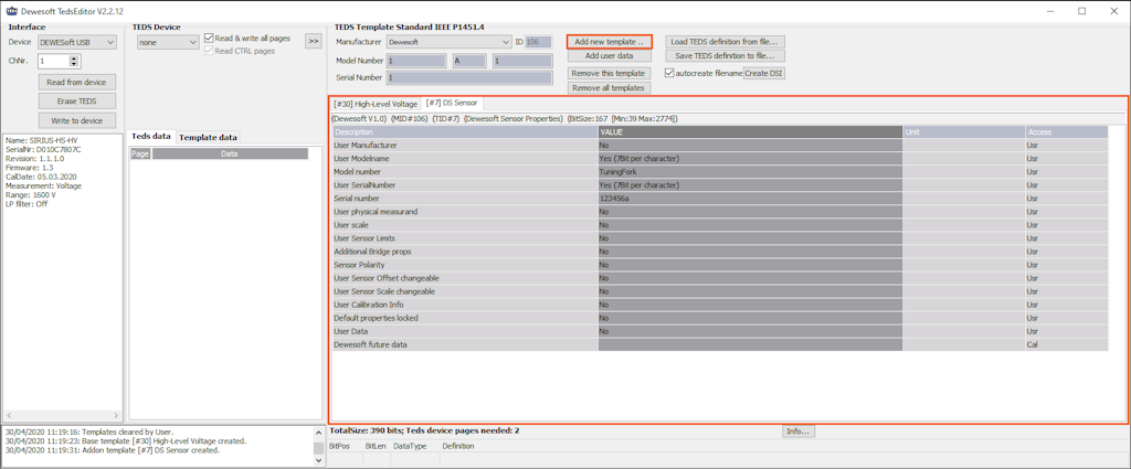 Dewesoft sensor properties Dewesoft sensor properties
