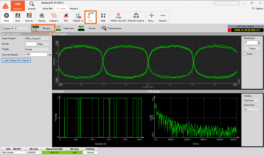 Click on PCM tab and press the Bit sync button Click on PCM tab and press the Bit sync button