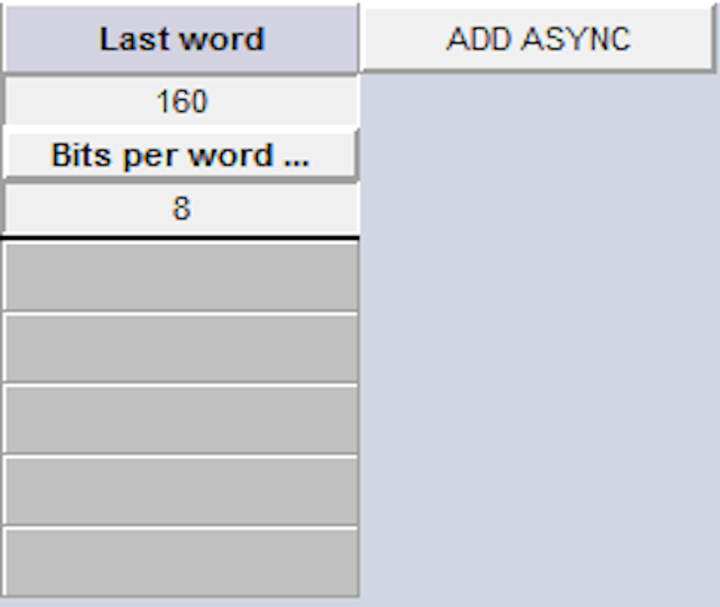 Enter Last word number in the minor frame and change Bits per word from 8 to 16