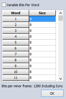 Click on the Bits per word label and set up your word size Click on the Bits per word label and set up your word size