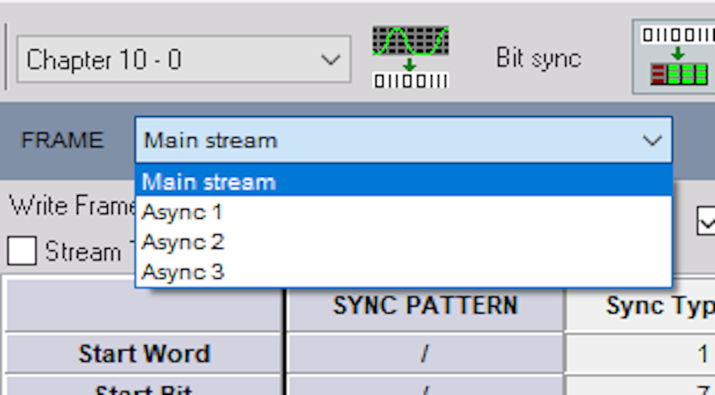 Set up each asynchronous PCM frame format