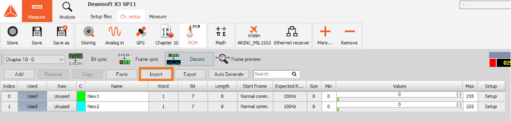 Click on Import button to import the parameters list Click on Import button to import the parameters list