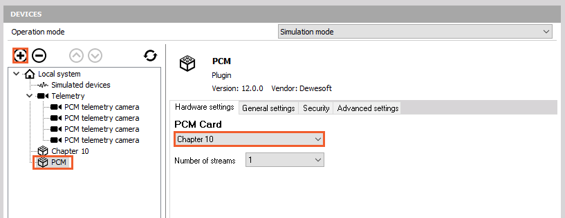 Add PCM plugin and select Chapter 10 as a PCM card Add PCM plugin and select Chapter 10 as a PCM card