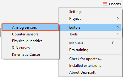 Path to analog sensor editor Path to analog sensor editor
