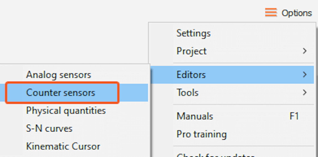 Path to Counter sensors editor