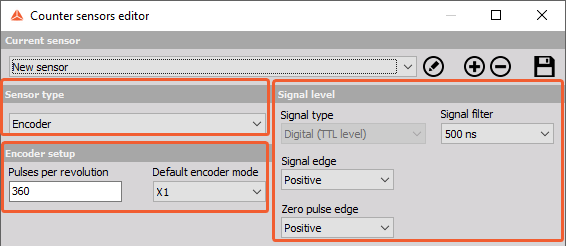 Counter sensor settings Counter sensor settings