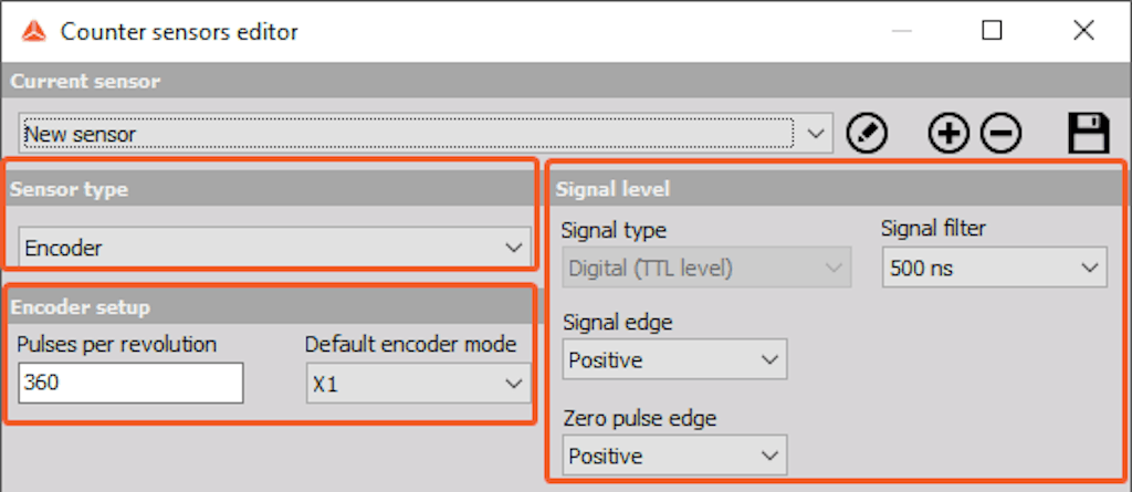 Counter sensor settings