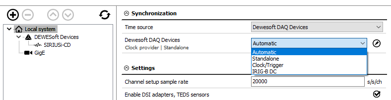 Select Standalone or Clock/Trigger Clock provider Select Standalone or Clock/Trigger Clock provider