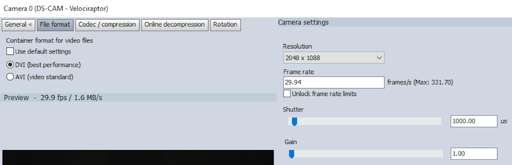 File types for storing should be set to DVI