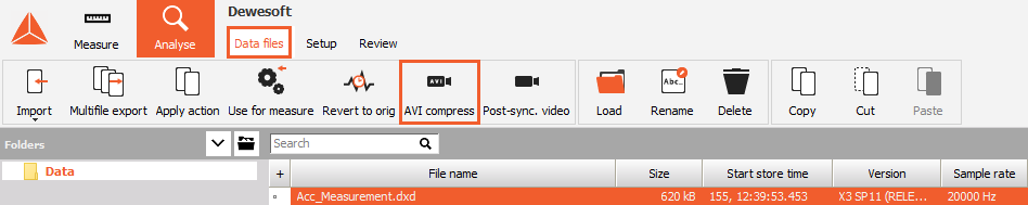 For compression after the measurement set the appropriate compressor in AVI file type for compression For compression after the measurement set the appropriate compressor in AVI file type for compression