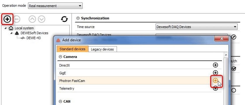 Enable the camera in Dewesoft Enable the camera in Dewesoft