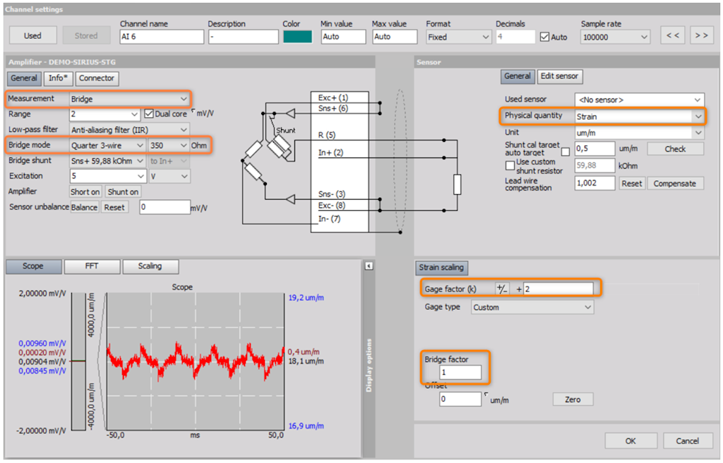 Channel setup of a quarter bridge sensor