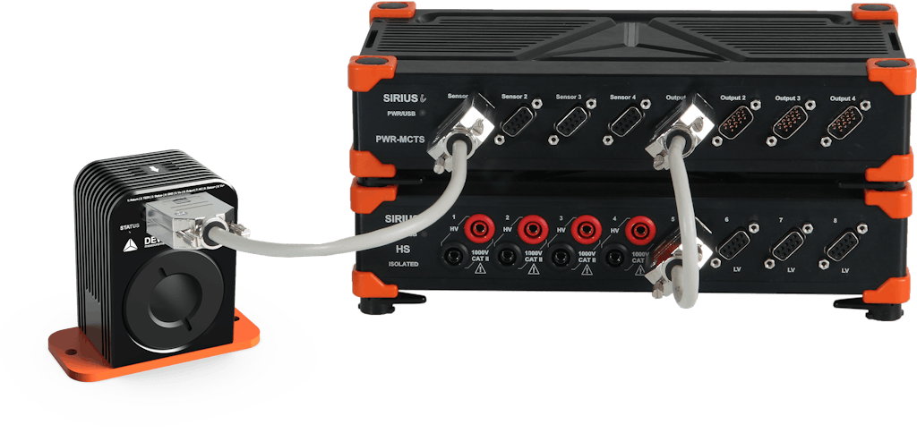 Conexão do transdutor DC-CT-1000I à fonte de alimentação SIRIUSi-PWR-MCTS2 e módulo DAQ SIRIUS HS