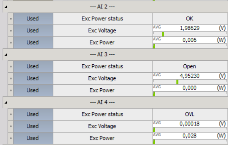 Excitation status channels in System monitor: Ch. Setup Excitation status channels in System monitor: Ch. Setup