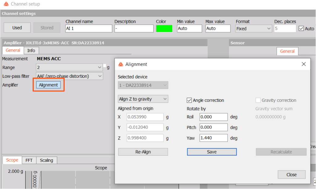 Additional function in channel setup for IOLITE-3xMEMS-ACC