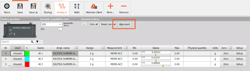 Adjust alignment in the Analog-in module