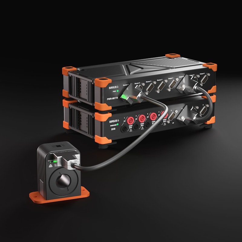 DC-CT-1000i current sensor connected to the SIRIUS signal conditioning slice and powered by SIRIUS MCTS2 power supply unit.