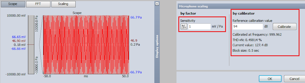 Signal from a microphone, before the calibration