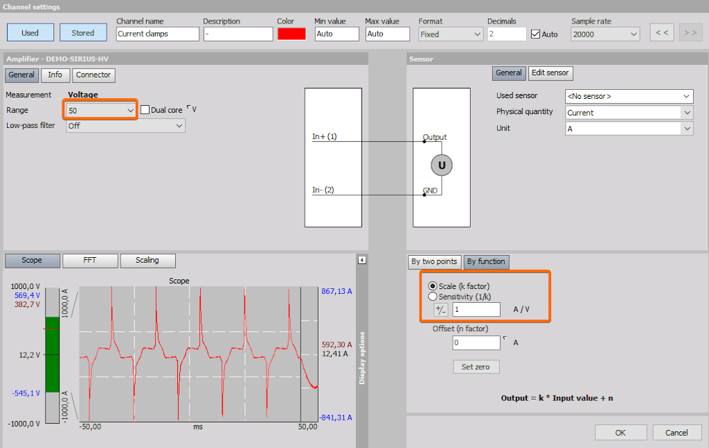 Channel setup for the current clamp