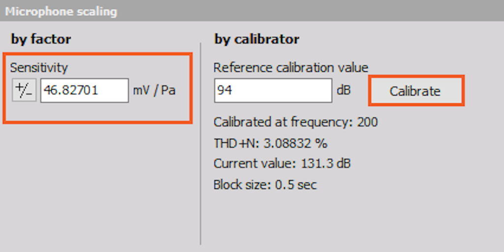 With a click on the Calibrate button the Sensitivity scaling will change