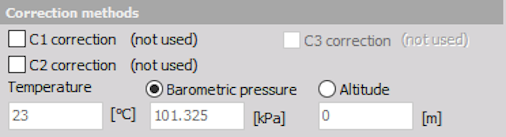 C1 and C2 corrections are used in case of lower temperatures or higher altitudes