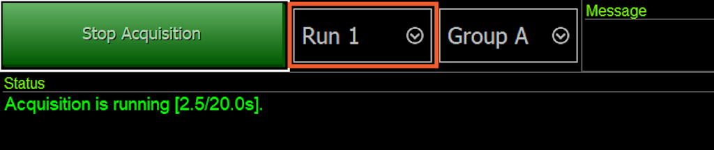 Switch on the sound source, change from K1 to Run 1 and click on Start acquisition button