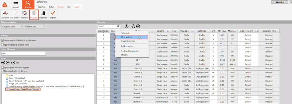 Deselect all channels